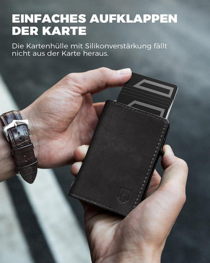 DODENSHA RFID Slim Wallet Herren Schwarz Kreditkartenetui Magnetisch