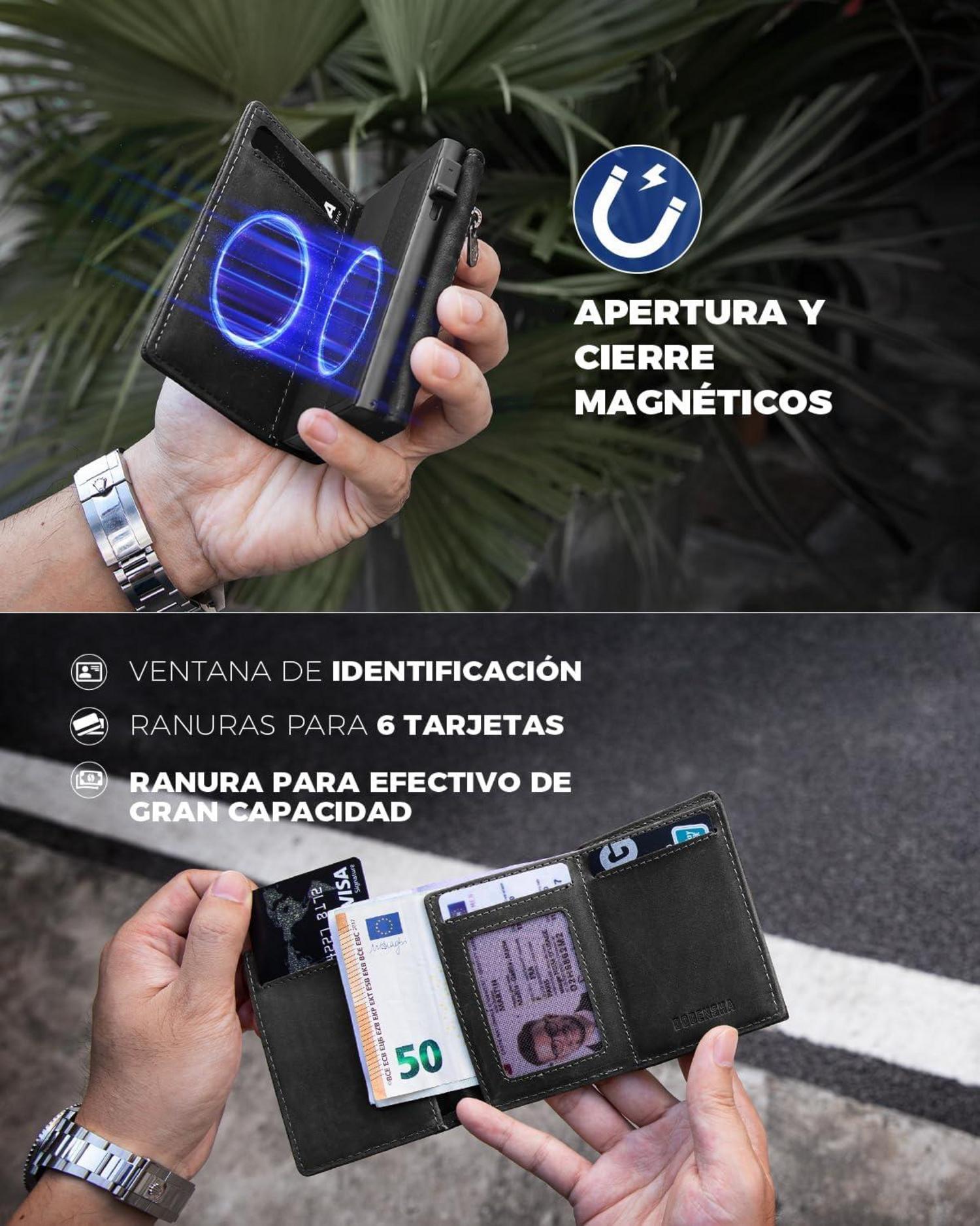 MagSnap Slim Wallet Herren mit Münzfach RFID Schutz Schwarz