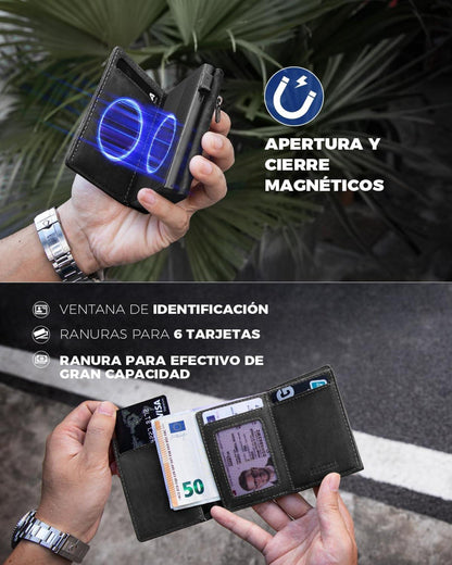 MagSnap Slim Wallet Herren mit Münzfach RFID Schutz Schwarz