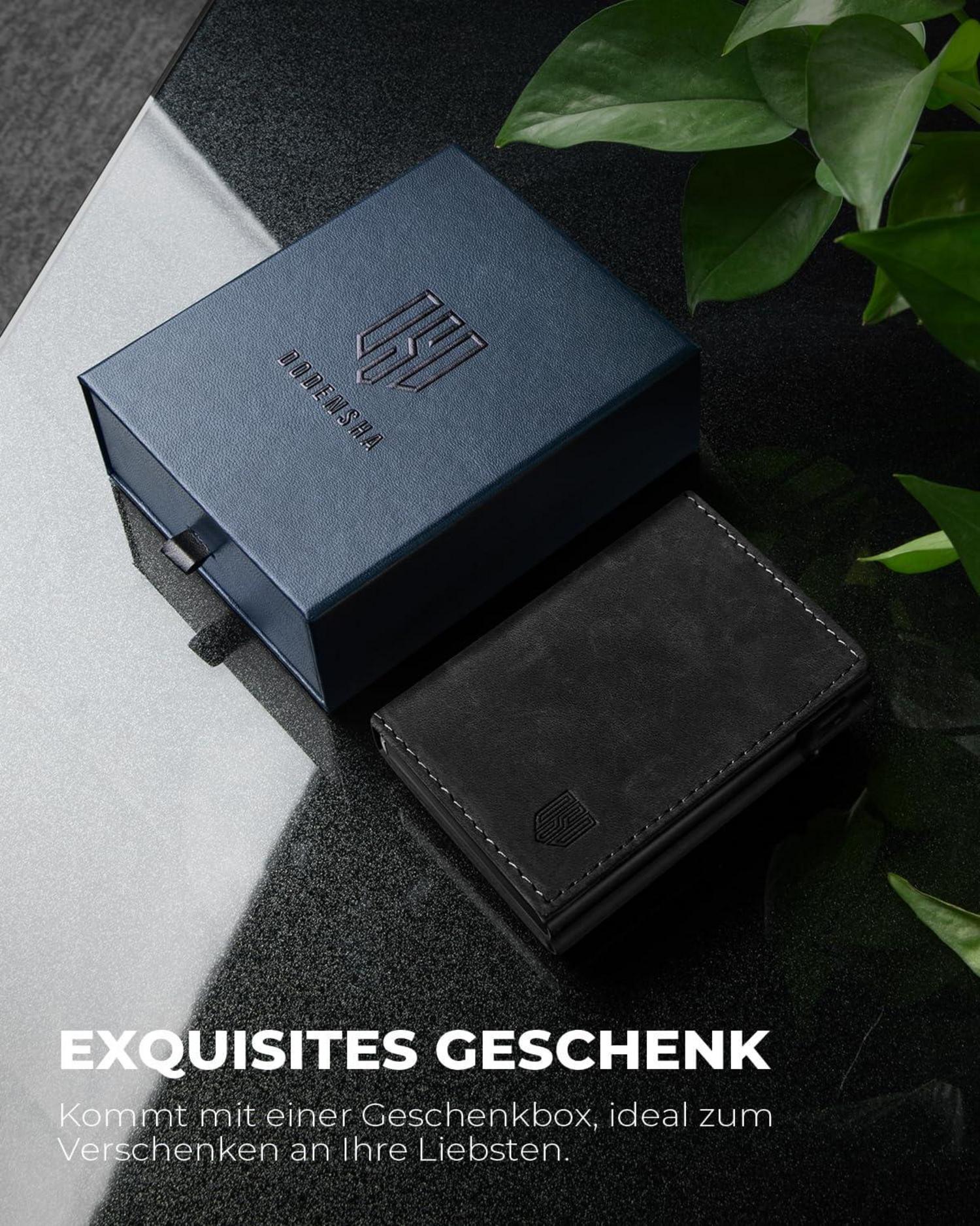 DODENSHA RFID Slim Wallet Herren Schwarz Kreditkartenetui Magnetisch
