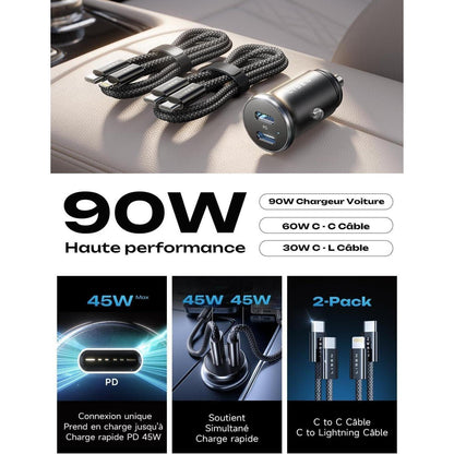90W Zigarettenanzünder USB C Adapter Ladegerät mit PD45W