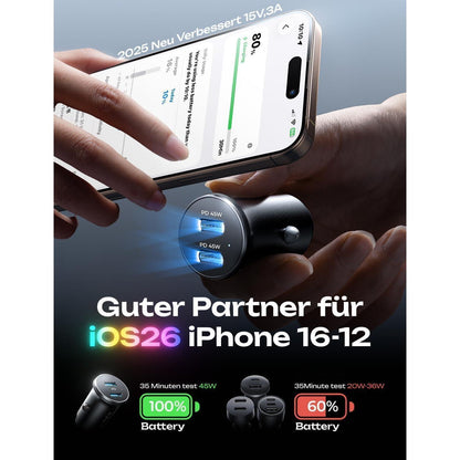 90W Zigarettenanzünder USB C Adapter Ladegerät mit PD45W