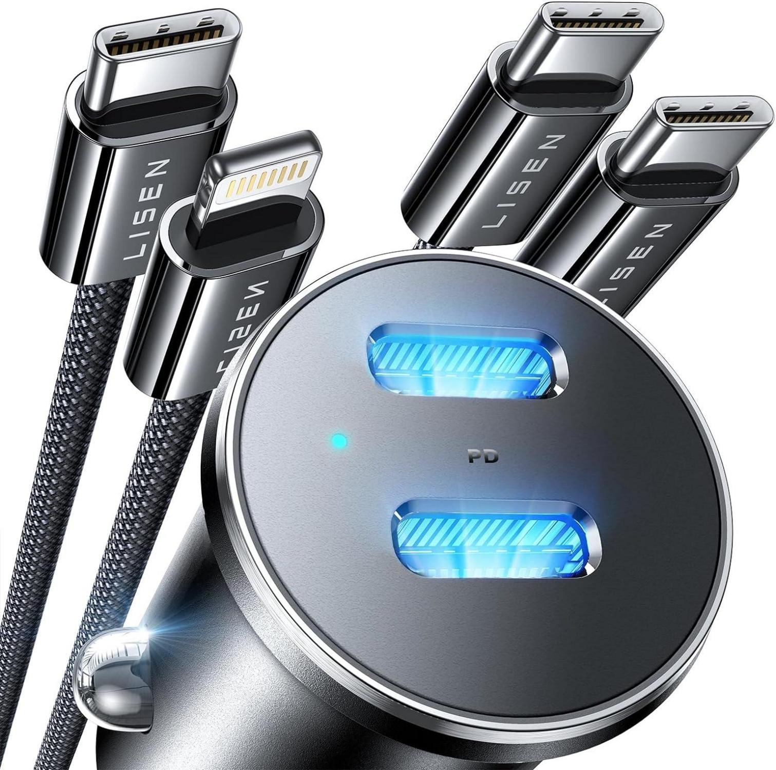 Zigarettenanzünder USB C Adapter 90W PD45W Auto Ladegerät Schwarz