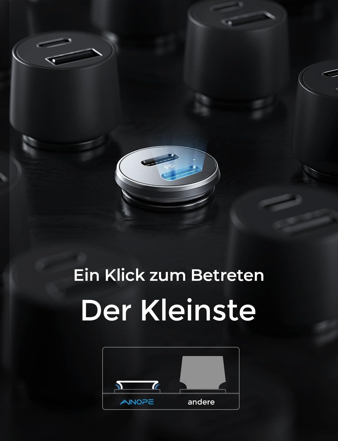 LISEN 90W Zigarettenanzünder USB C Adapter Dualer PD45W KFZ Ladegerät Schwarz