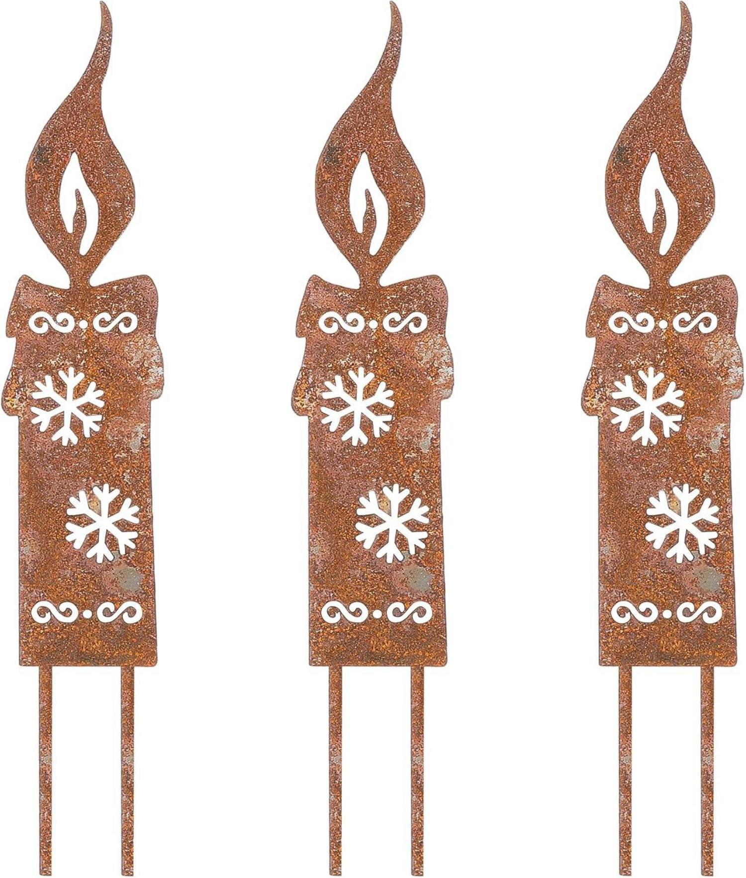 3er Set Rostige Kerzen Gartenstecker Weihnachtsdeko Metall