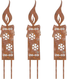 3er Set Rostige Kerzen Gartenstecker Weihnachtsdeko Metall