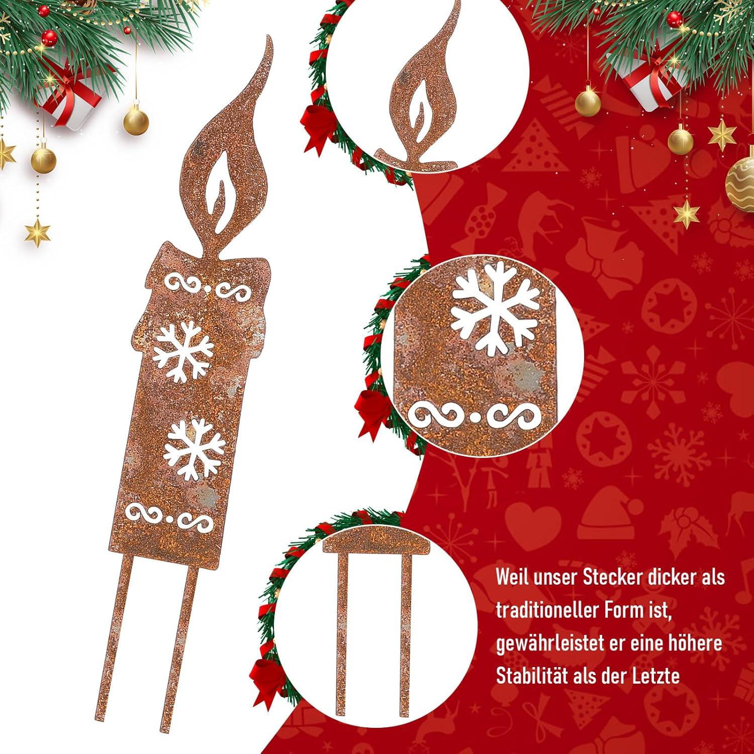 3er Set Rostiges Kerzen Gartenstecker Weihnachtsdeko Metall