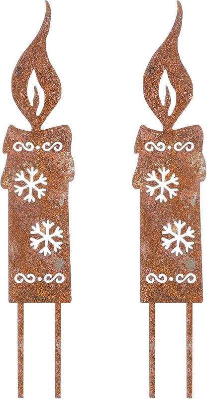 Rostige Kerzen Gartenstecker Weihnachtsdeko 2er Set Metall Roststecker