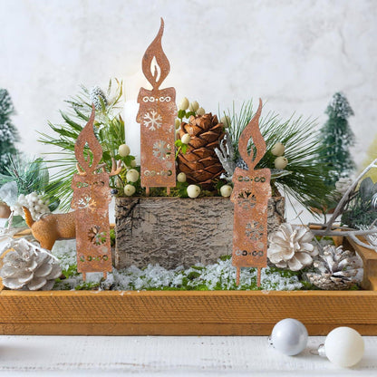 Rostige Kerzen Gartenstecker Weihnachtsdeko 2er Set Metall Roststecker