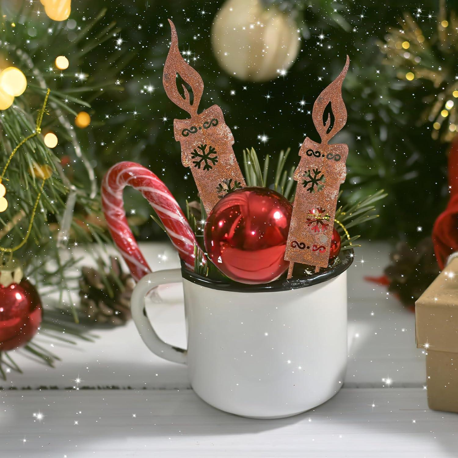 Weihnachtsdeko Metall Kerzen Gartenstecker Rostoptik, 2er Set, Wetterfest