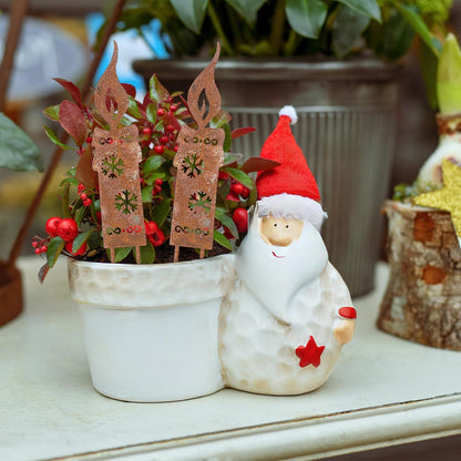 2er Set EDWINENE Rostige Kerzen Gartenstecker Weihnachtsdeko Roststecker Metall