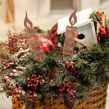 2er Set EDWINENE Rostige Kerzen Gartenstecker Weihnachtsdeko Roststecker Metall