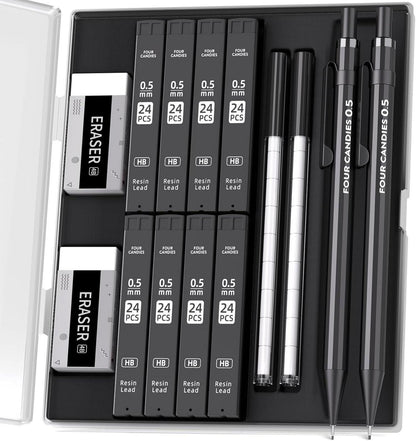 Druckbleistift Set mit Metallgehäuse, Harzminen 0,5 mm, Zubehör in