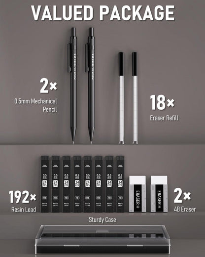 Metall Druckbleistift Set 0,5mm HB Bleistiftminen Etui rutschfester Griff