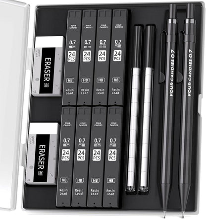 Druckbleistift Set mit Etui, Metall 0,7mm Bleistifte, 8 Tuben HB #2