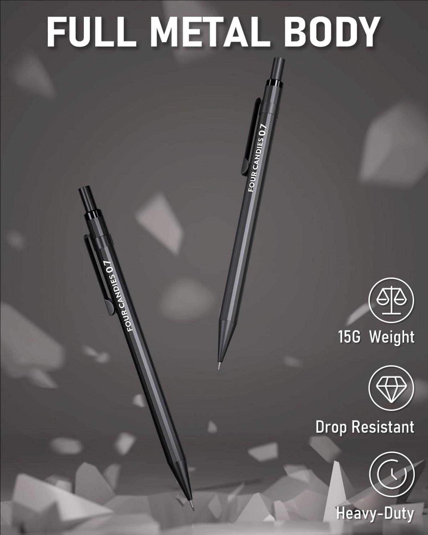 Druckbleistift Set 0,7 mm, 2 Stücke Metall Bleistifte, Etui, 8 Tuben HB Minen