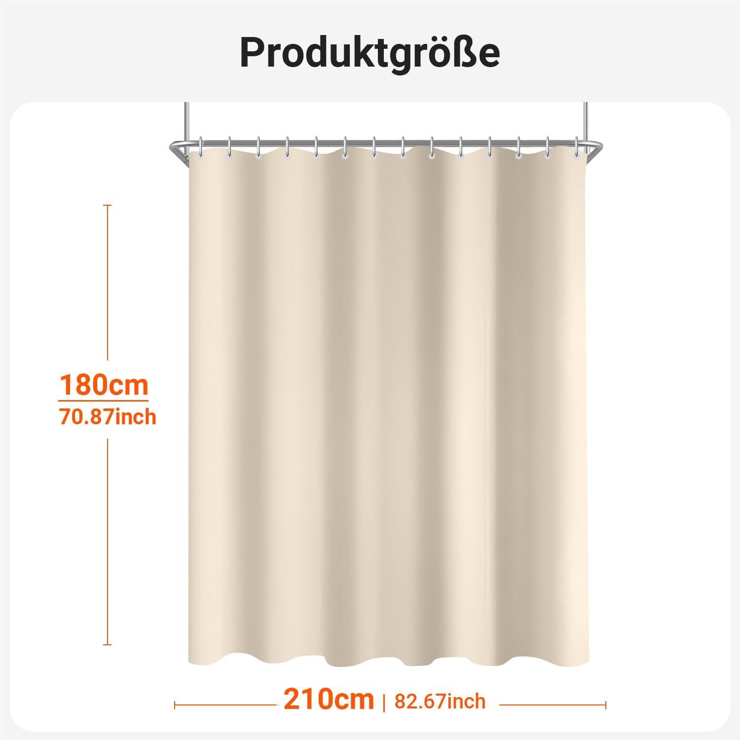 Duschvorhang Beige 210x180cm Antischimmel Textil Wasserabweisend waschbar