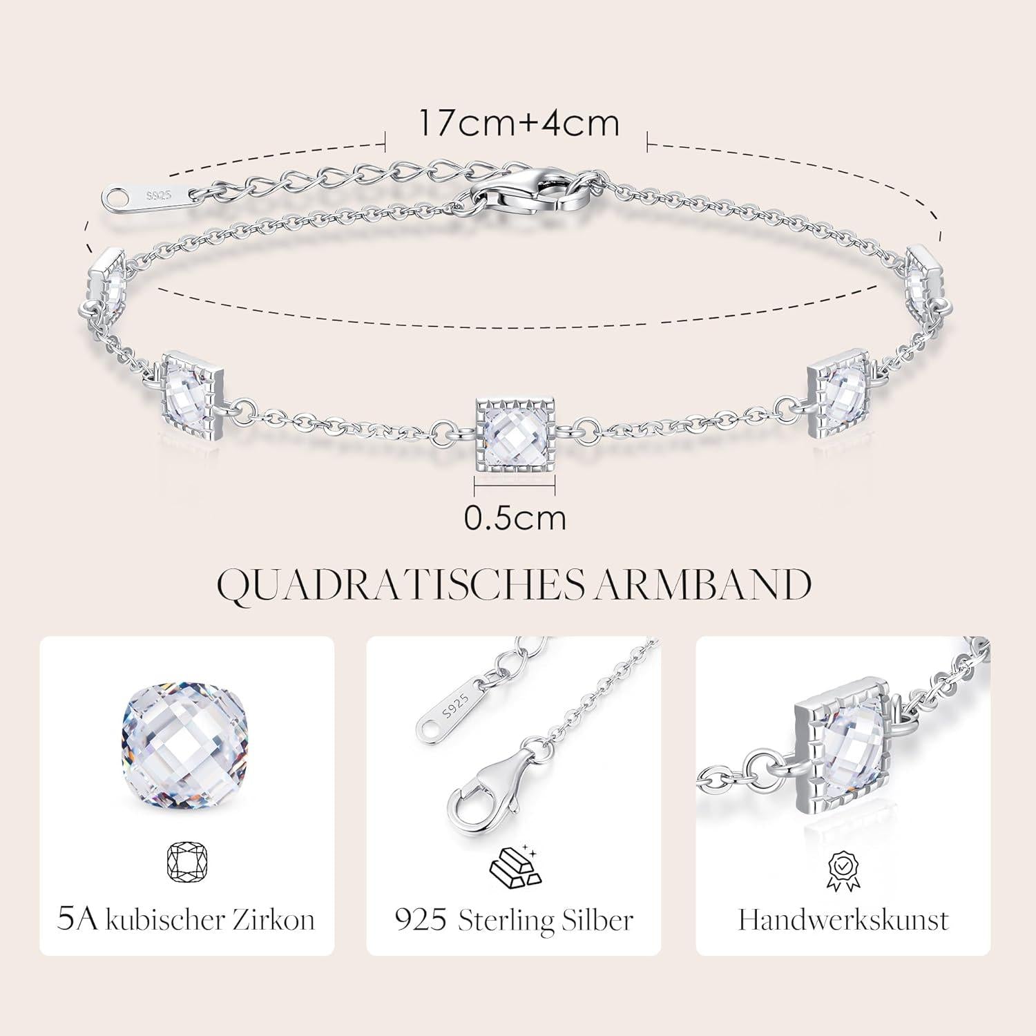 Geburtsstein Armband Damen Silber 925 Zirkonia Verstellbar ArmketteSEO