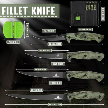 Filetiermesser Fisch Set Anti-Rutsch-Griff Kochmesserset Tasche Messerschärfer