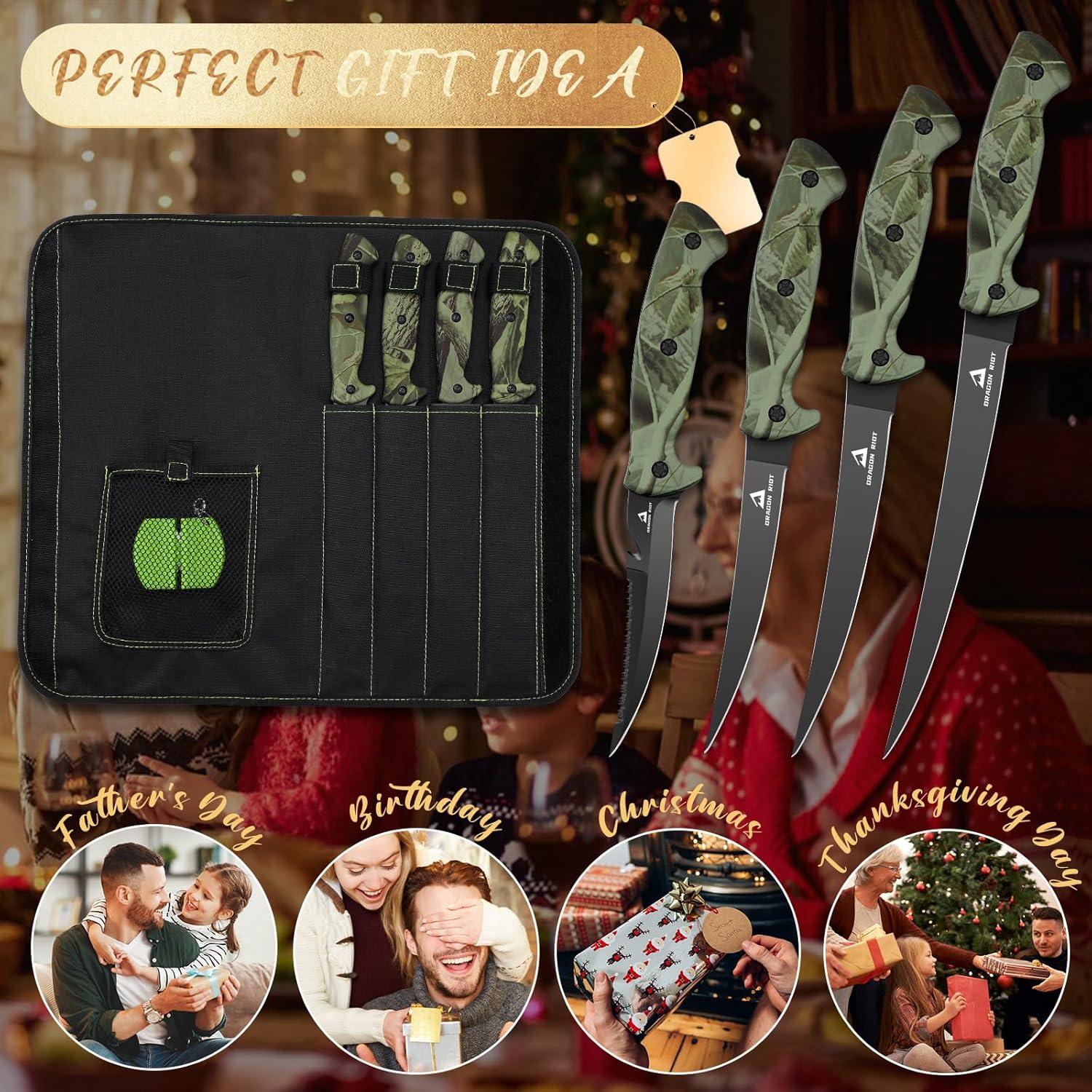 Filetiermesser Fisch Set Anti-Rutsch-Griff Kochmesserset Tasche Messerschärfer