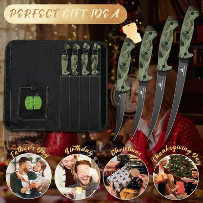 Filetiermesser Fisch Set Anti-Rutsch-Griff Kochmesserset Tasche Messerschärfer