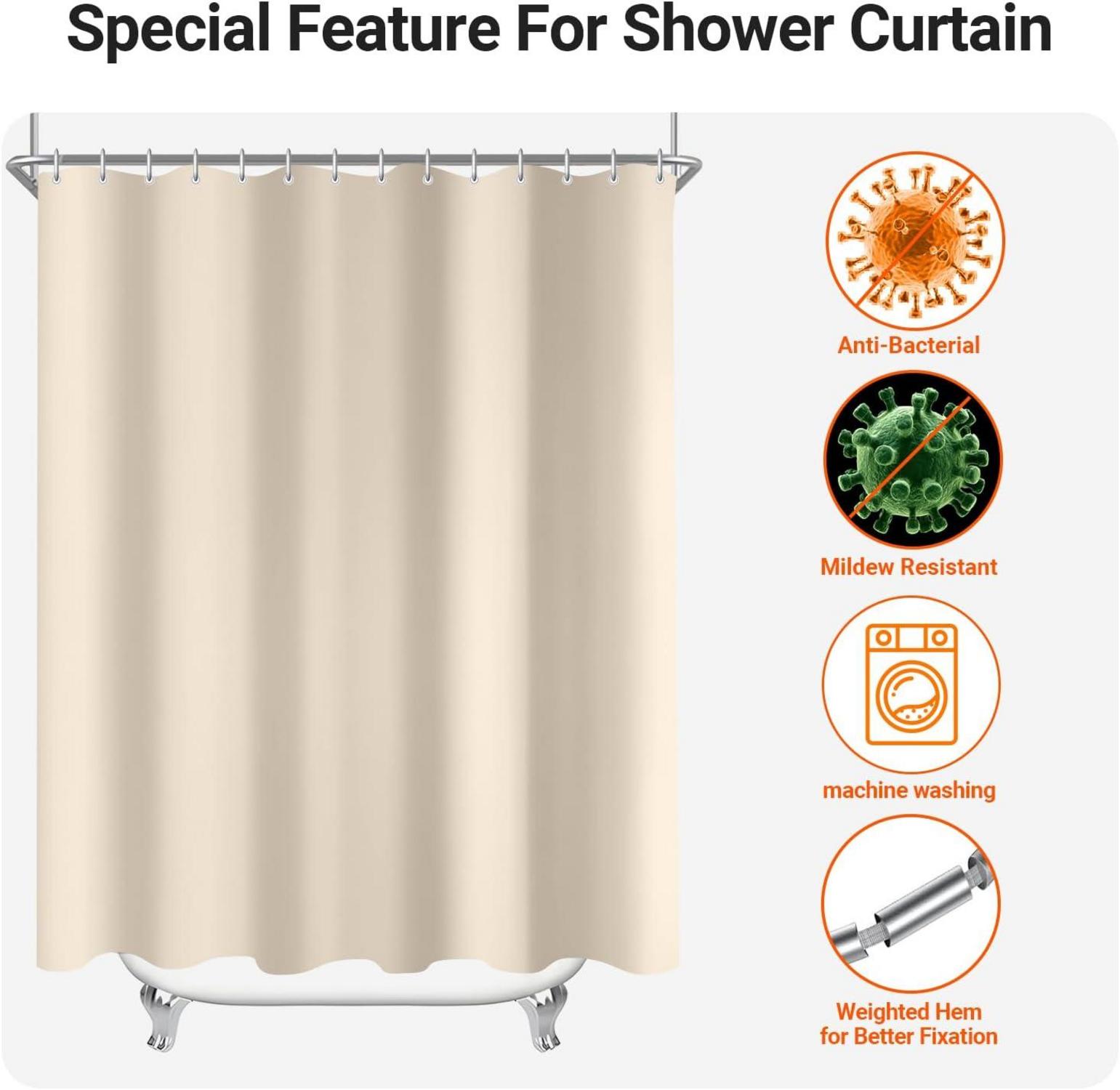 Duschvorhang 90x180 cm Beige Antischimmel Wasserabweisend Polyester Stoff