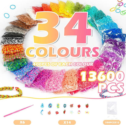 Regenbogen Gummibänder Set 13600 Stück Bänder 34 Farben DIY