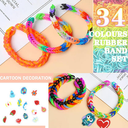 Loom Bänder Set 13600 Gummibänder Regenbogen 34 Farben Accessoires DIY