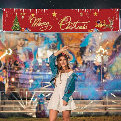 Weihnachtsbanner Dekoration Merry Christmas Amerikanisch Groß Rot-Schneeflocke