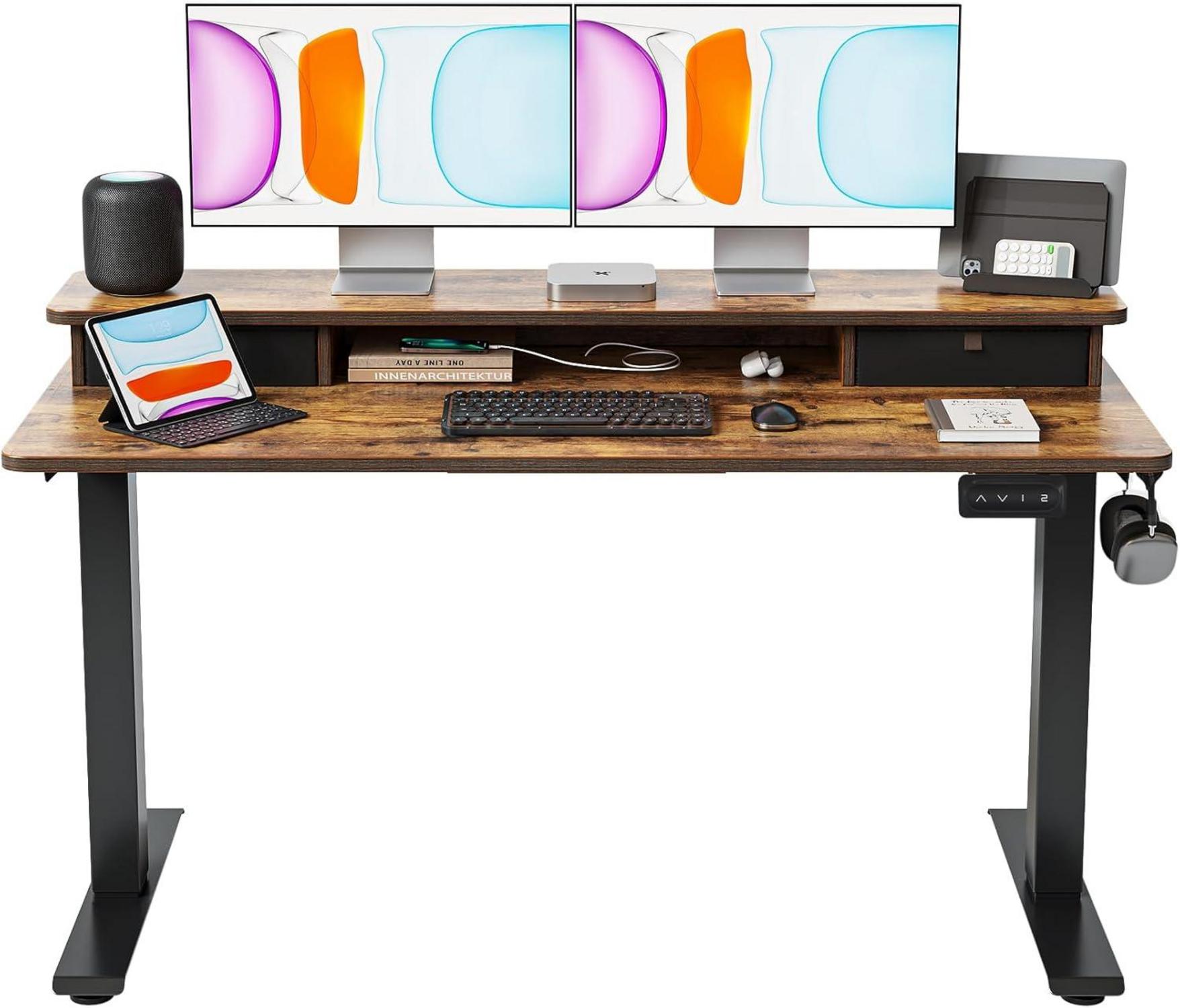Höhenverstellbarer Elektrischer Stehtisch mit Doppelschublade 140 x 60
