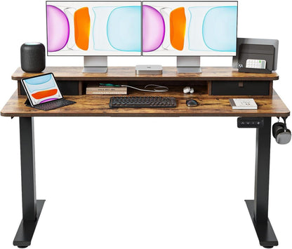 Höhenverstellbarer Elektrischer Stehtisch mit Doppelschublade 140 x 60