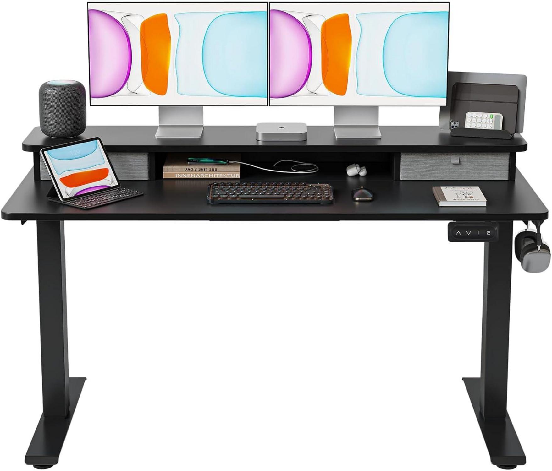 Höhenverstellbarer Elektrischer Stehtisch mit Doppelschublade 140x60