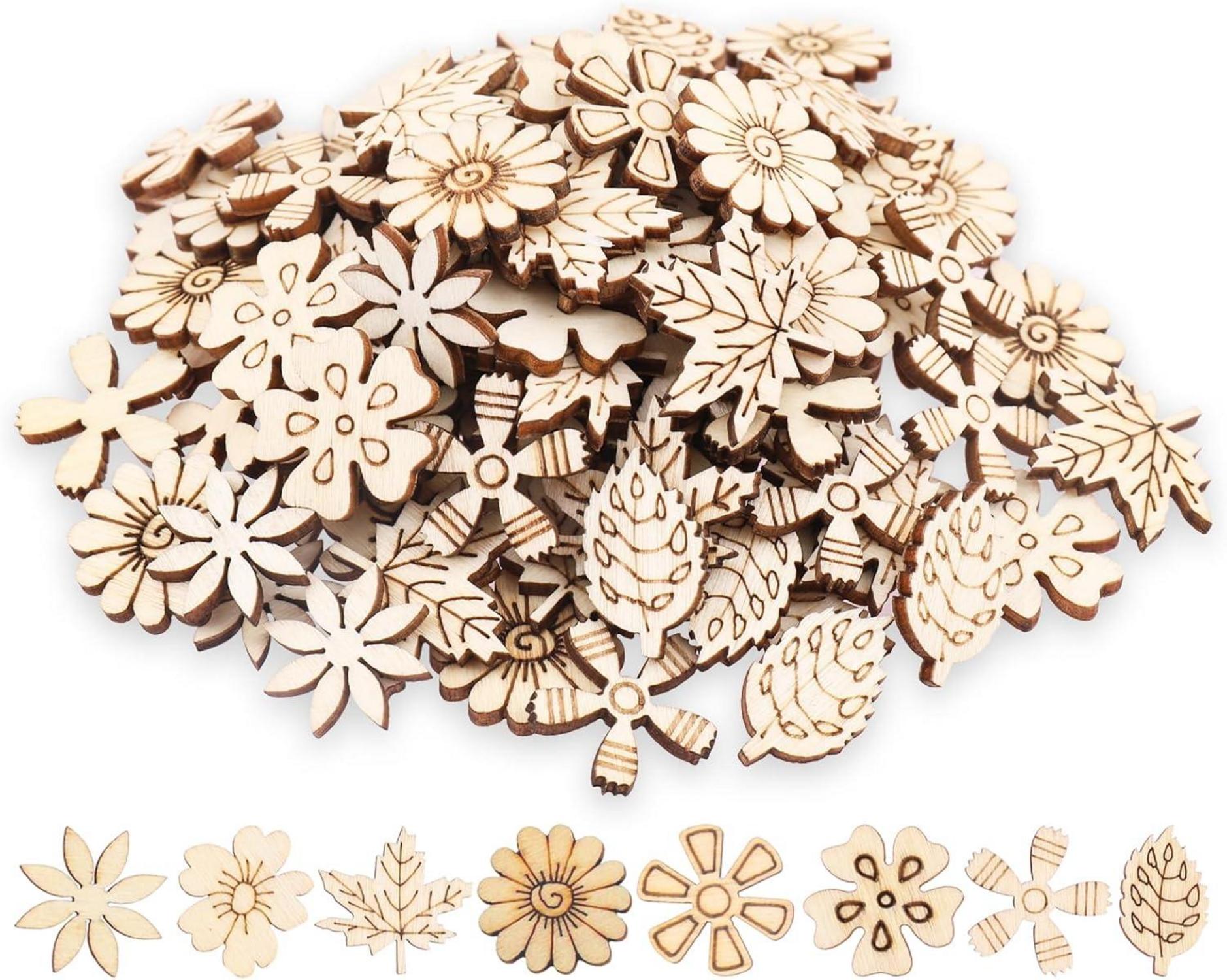 Streudeko Holz Blumen Blätter Hochzeit DIY Winter Deko 100 Stücke