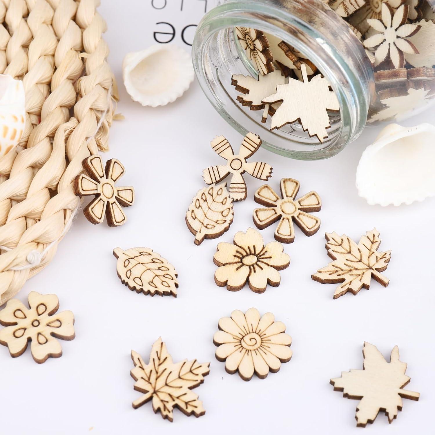 100 Holz Streudeko Blumen Blätter Tischdeko Winter DIY Hochzeit