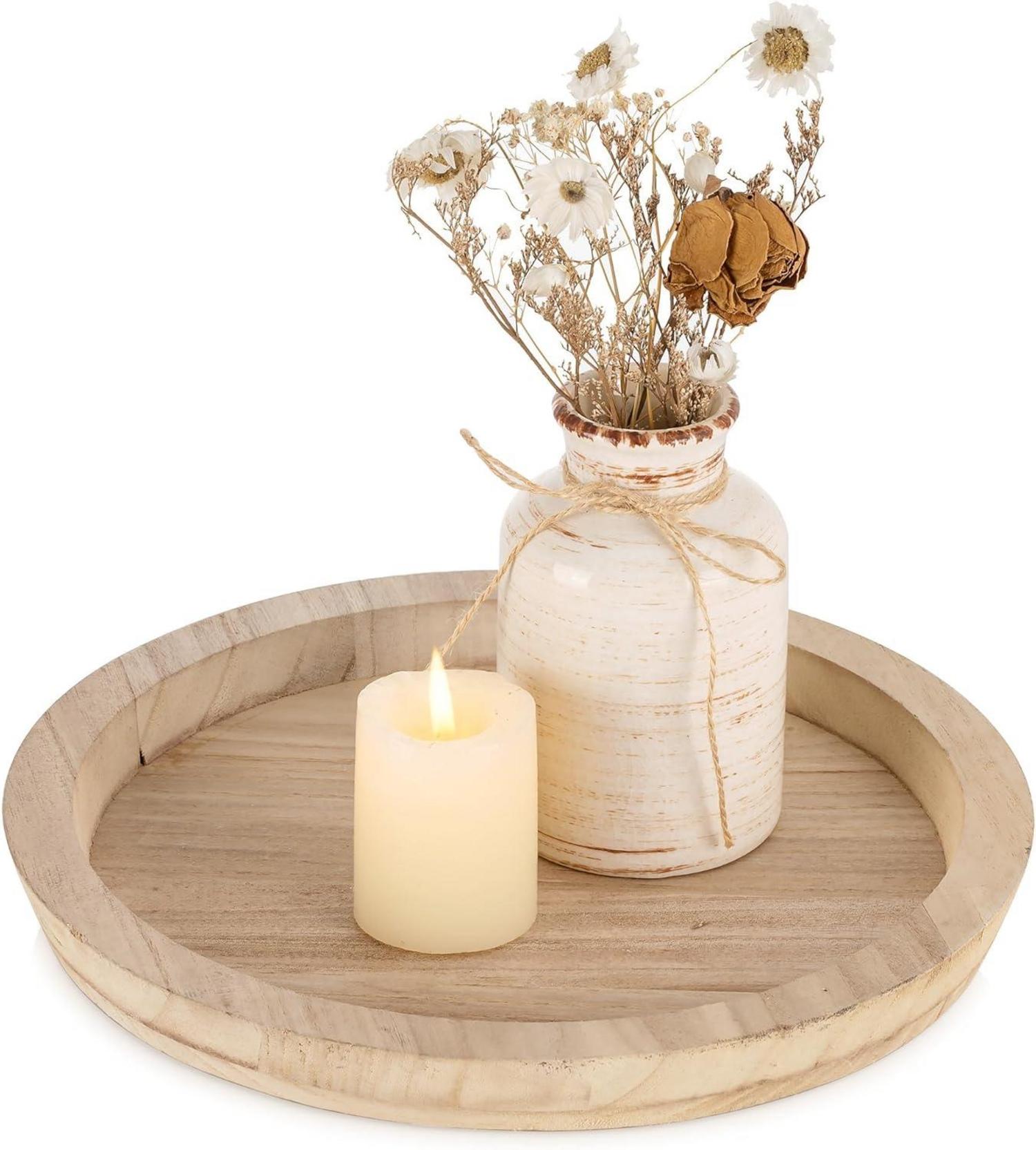 Deko Holz Kerzentablett Rund 28.5cm Rustikales Tablett ObjectMapper