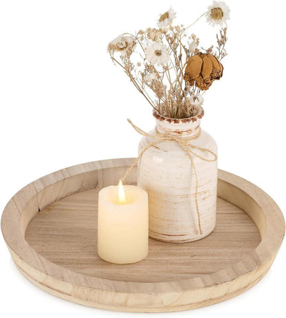 Deko Holz Kerzentablett Rund 28.5cm Rustikales Tablett ObjectMapper