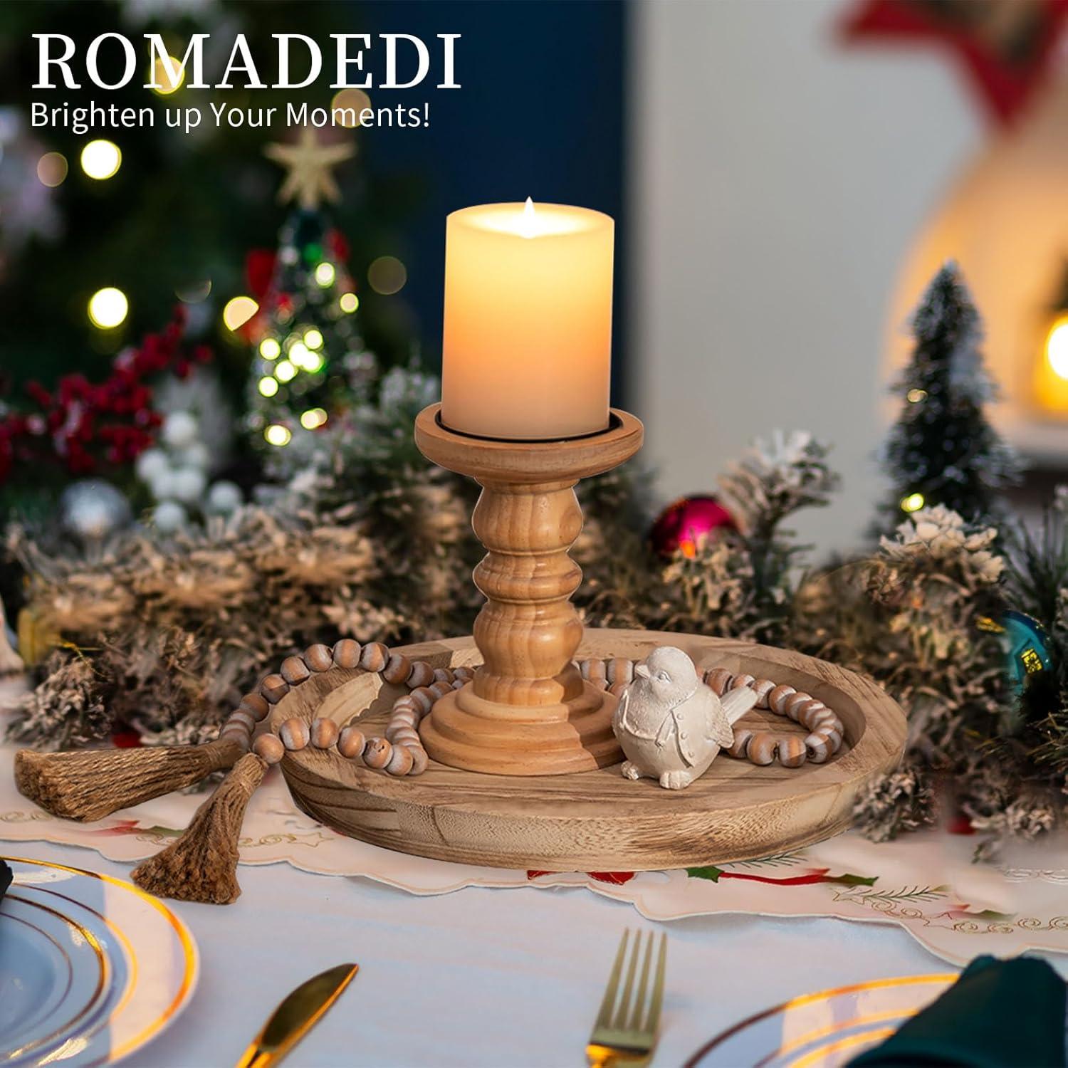 Holz Tablett Kerzentablett Deko 28.5cm Rustikaler Stiel Tischdeko Landhaus-Wohnzimmer