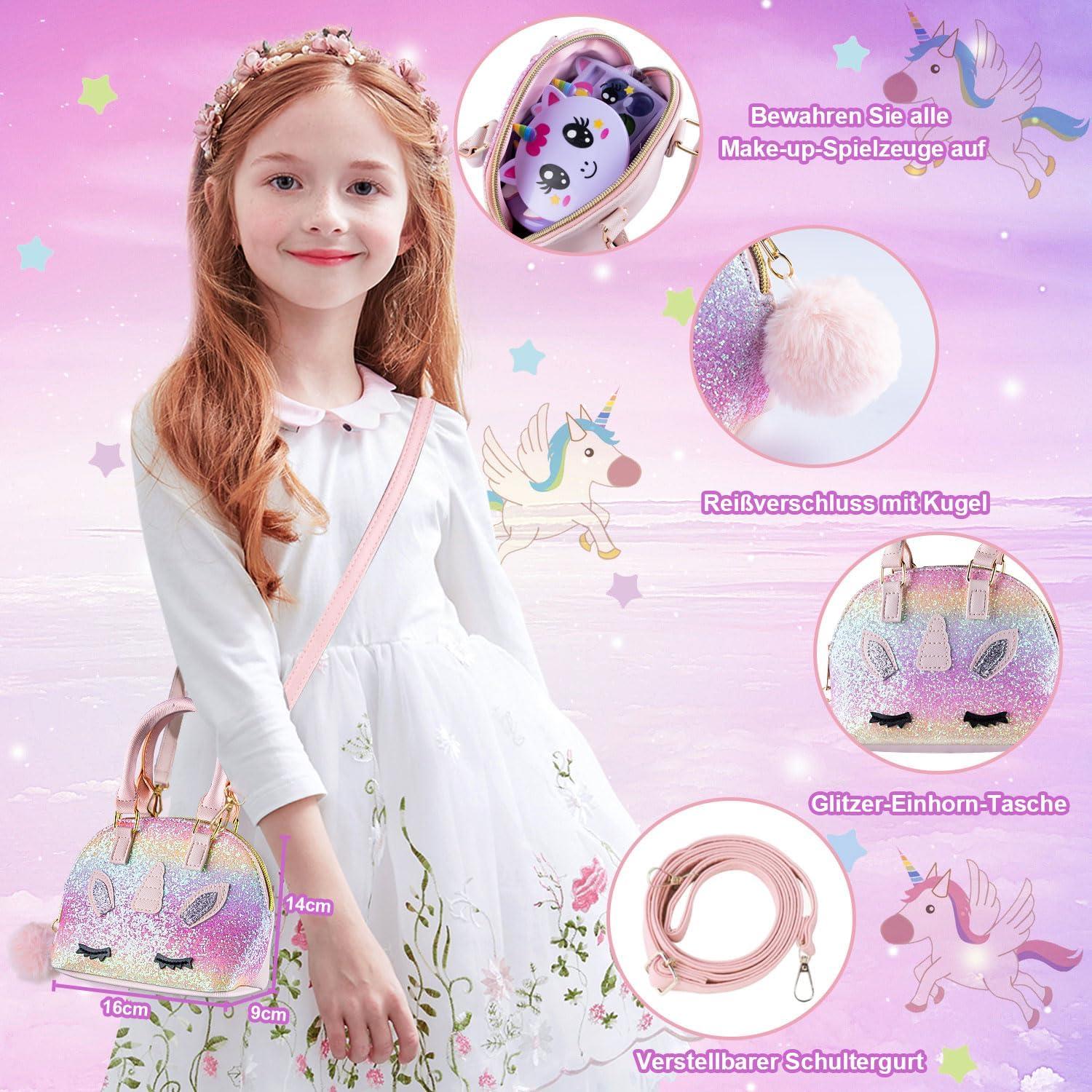 Kinderschminke Set Mädchen mit Einhorn Tasche - Schminkkoffer Waschbar 26-teilig