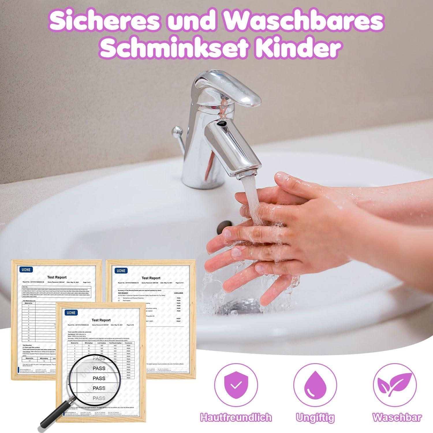 Kinderschminke Set Mädchen mit Einhorn Tasche - Waschbare Schminke für 3-12