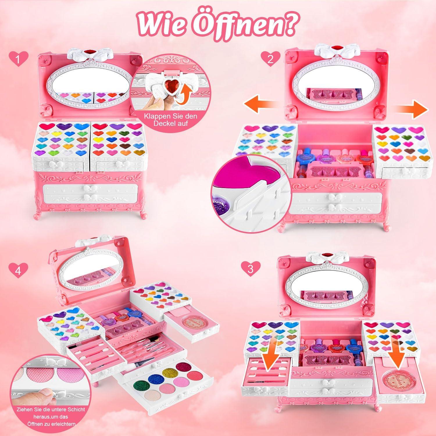 Kinderschminke Set Mädchen 66Pcs Schminkkoffer Makeup Geschenke 3-12