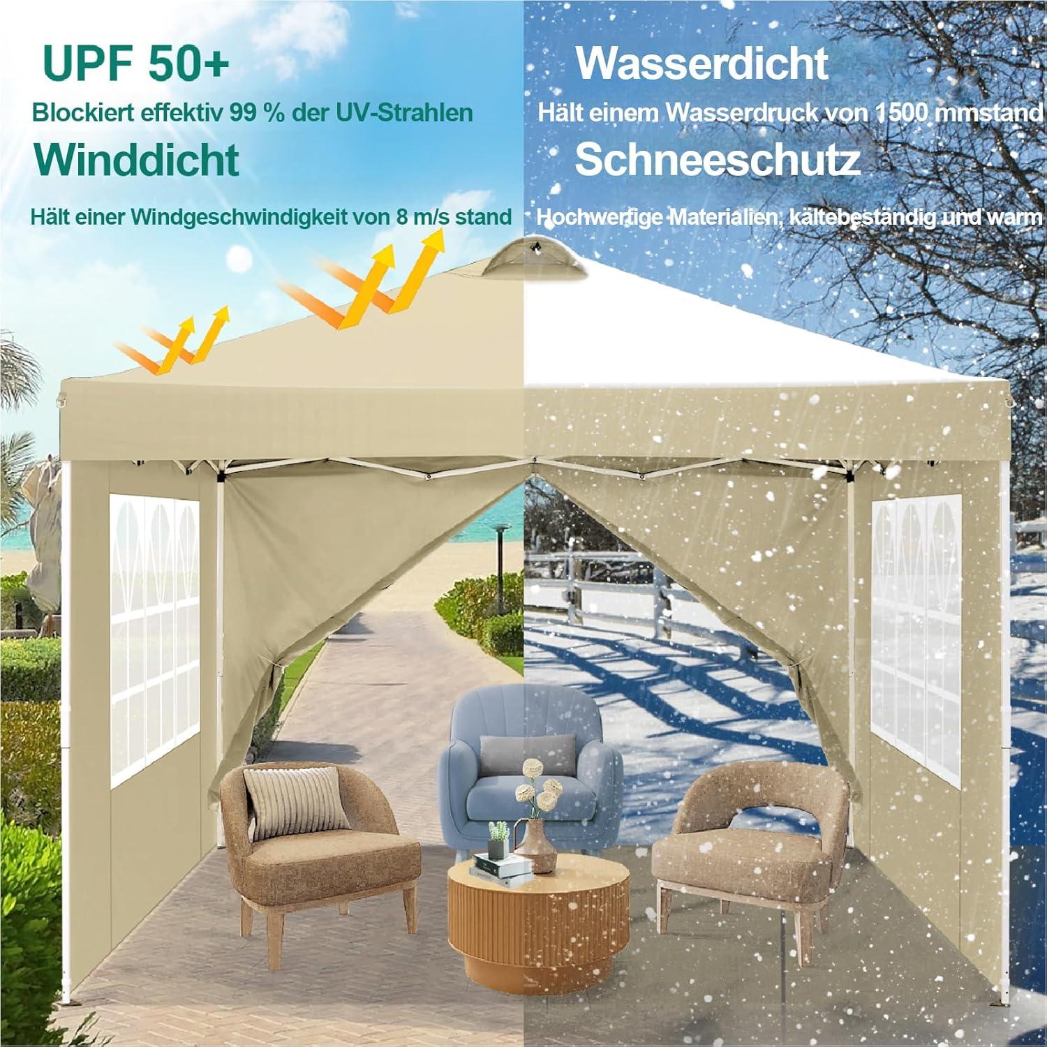 COBIZI Pavillon 3x3m: UV-Schutz 50+ Faltpavillon Wasserdicht
