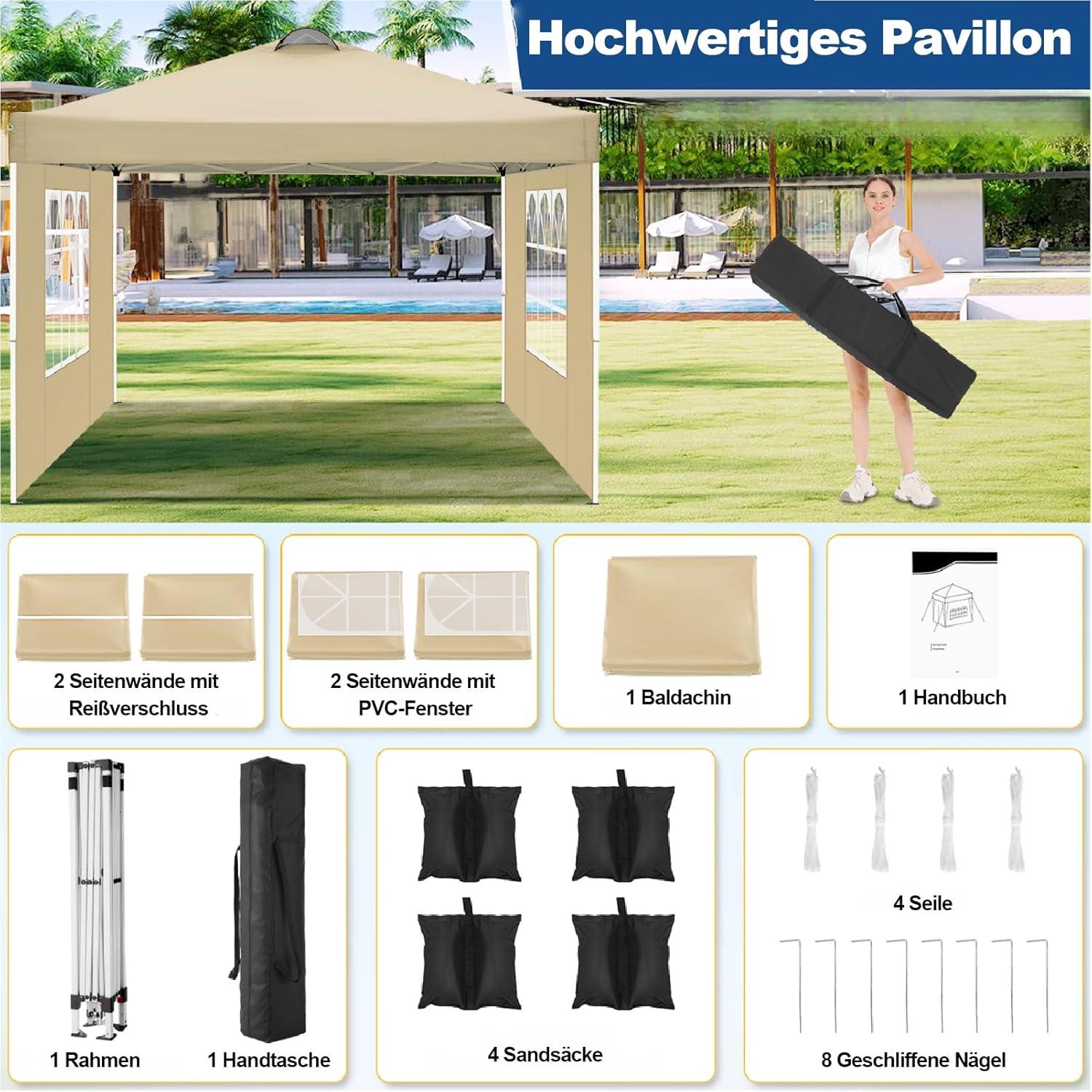 COBIZI Pavillon 3x3m Wasserdicht UV-Schutz 50+ Winterfest mit Seitenteilen
