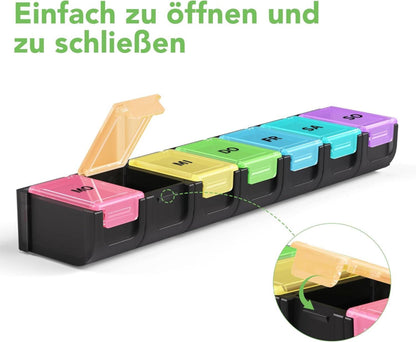 Pillendose 7 Tage Deutsch Regenbogen Tablettenbox magnetschließung