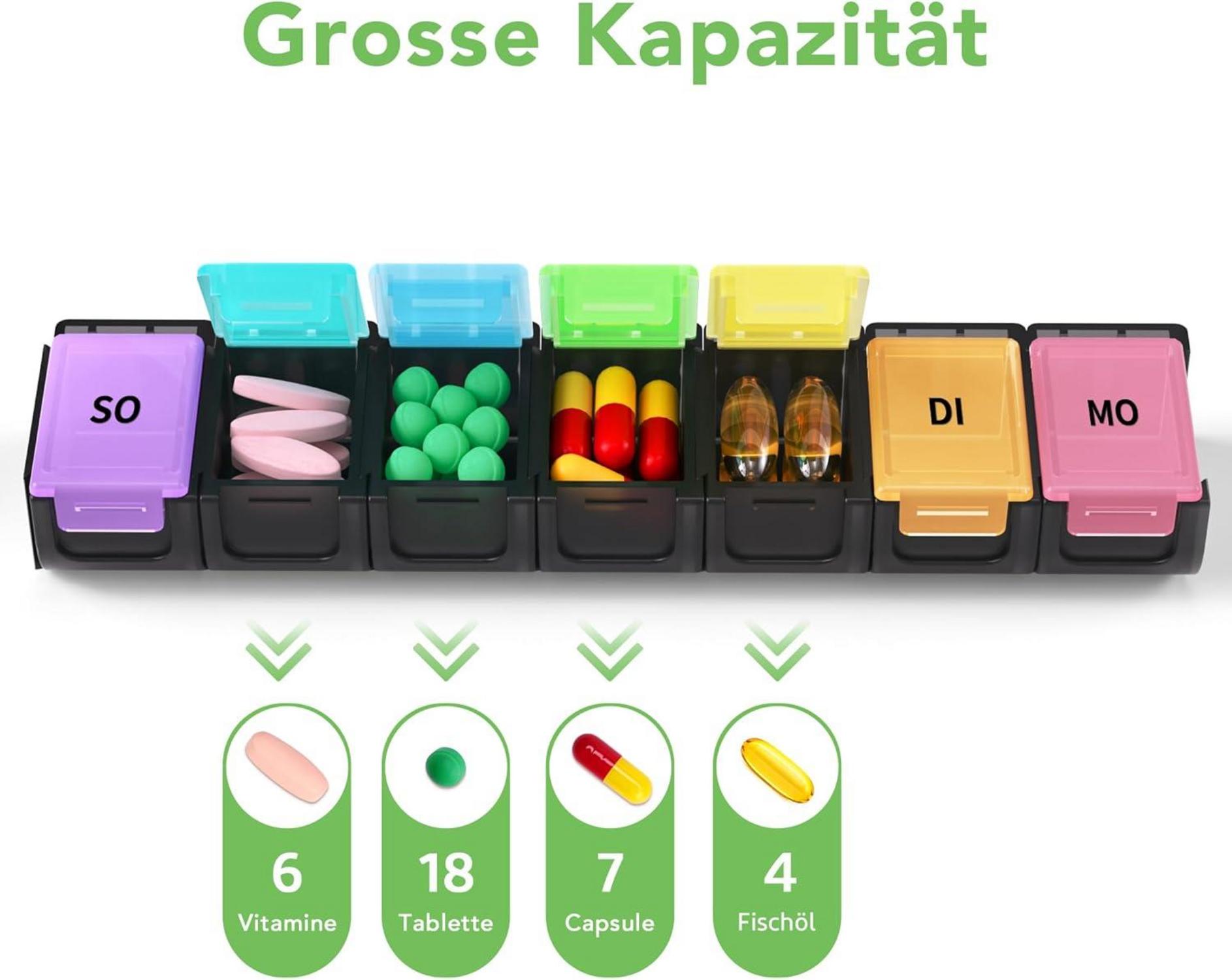 Opret Tablettenbox 7 Tage Deutsch Regenbogen Pillendose Organizer