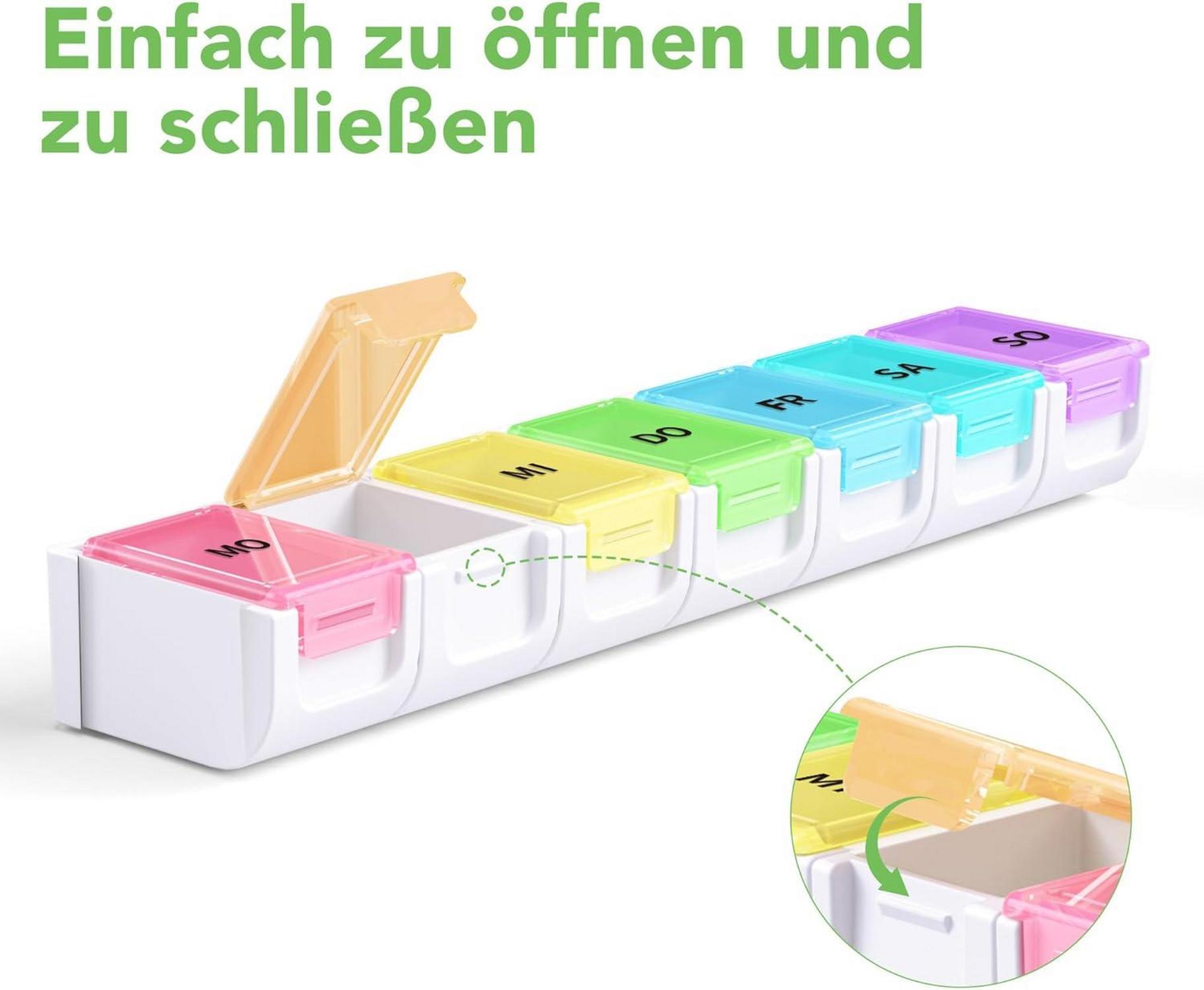 Tablettenbox 7 Tage Deutsch Pillendose Regenbogen Organizer