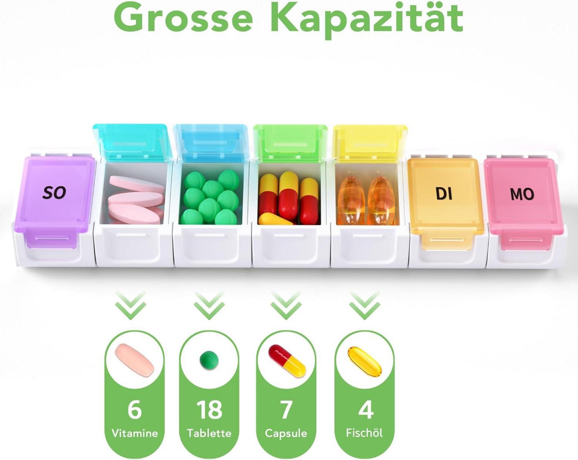 Opret Tablettenbox 7 Tage Deutsch Pillendose Regenbogen halten organiserbar