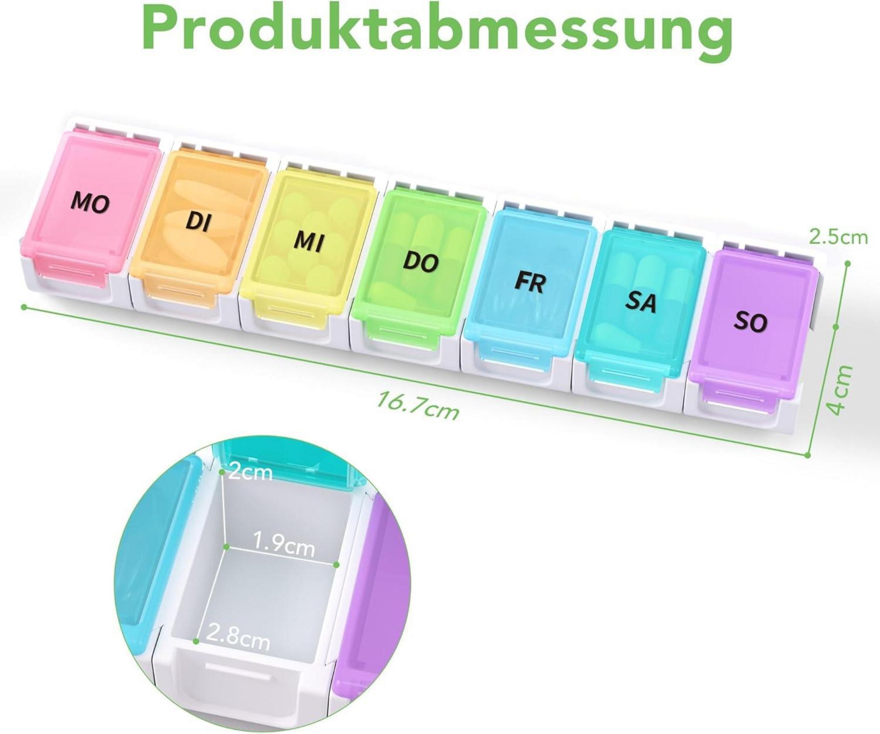 Tablettenbox 7 Tage Pillendose Deutsch Organizer Regenbogen