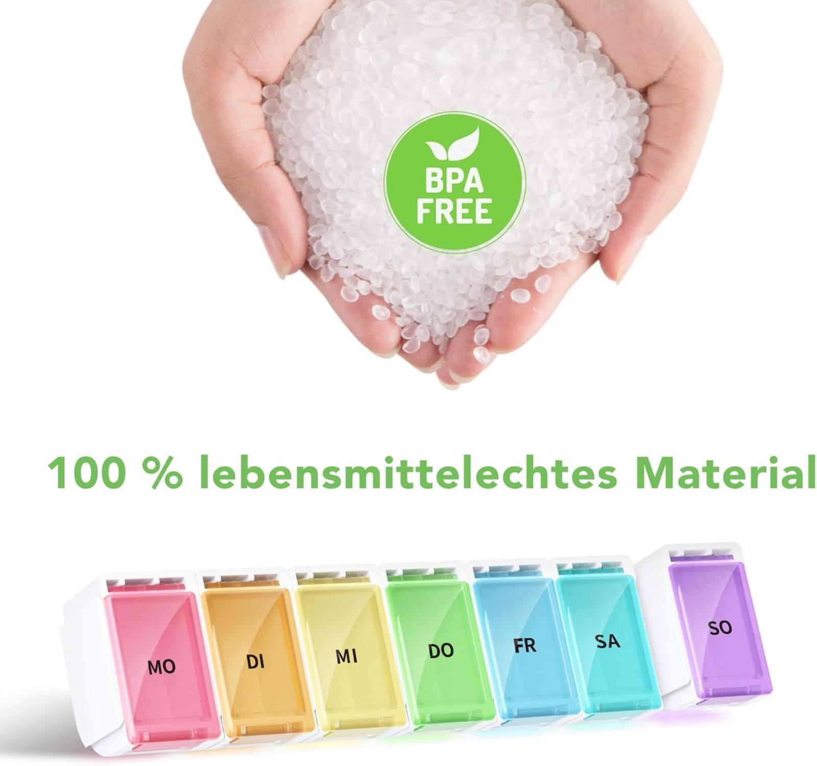 Tablettenbox 7 Tage Deutsch Pillendose Regenbogen Medikamentenbox