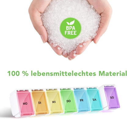 Tablettenbox 7 Tage Deutsch Pillendose Regenbogen Medikamentenbox