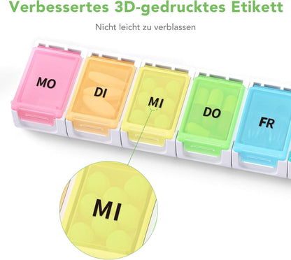 Tablettenbox 7 Tage Pillendose Deutsch Organizer Regenbogen